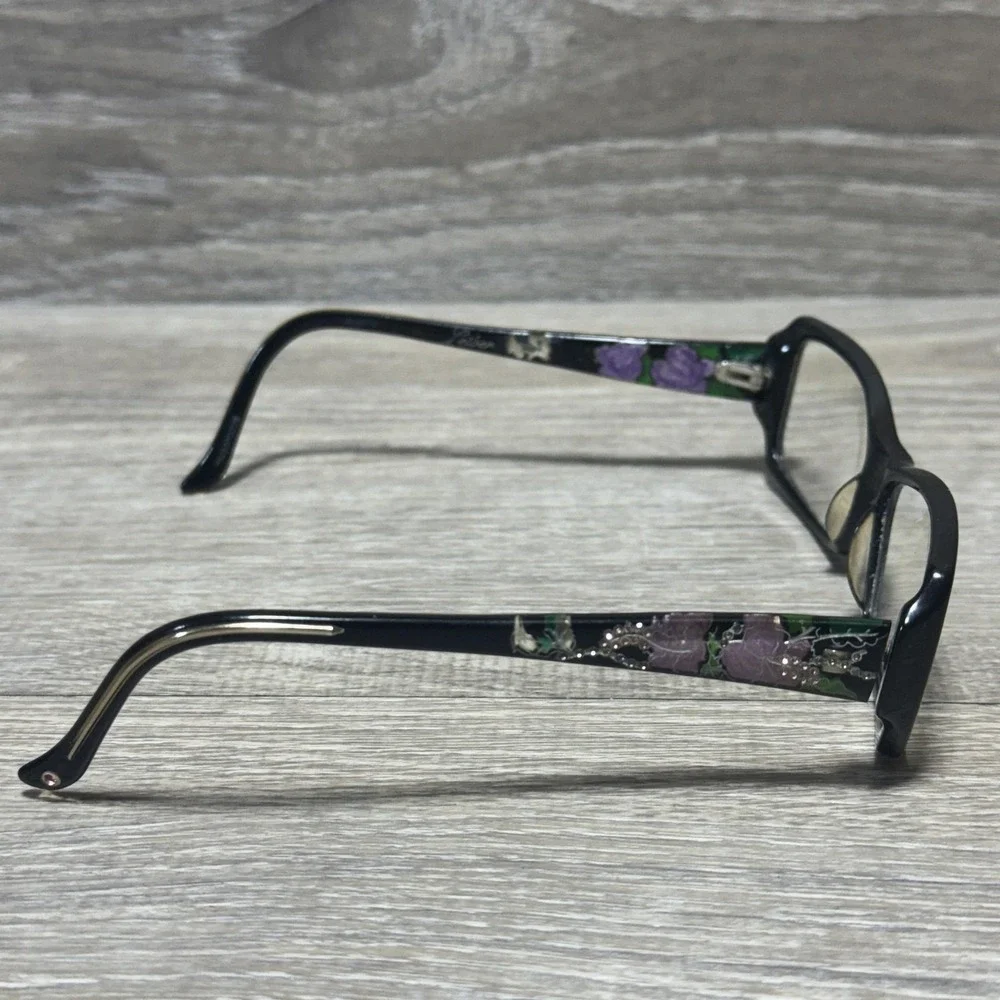 Leiber Black Floral Rectangular Eyeglasses Women‎ 52mm Handmade Italy Full Rim